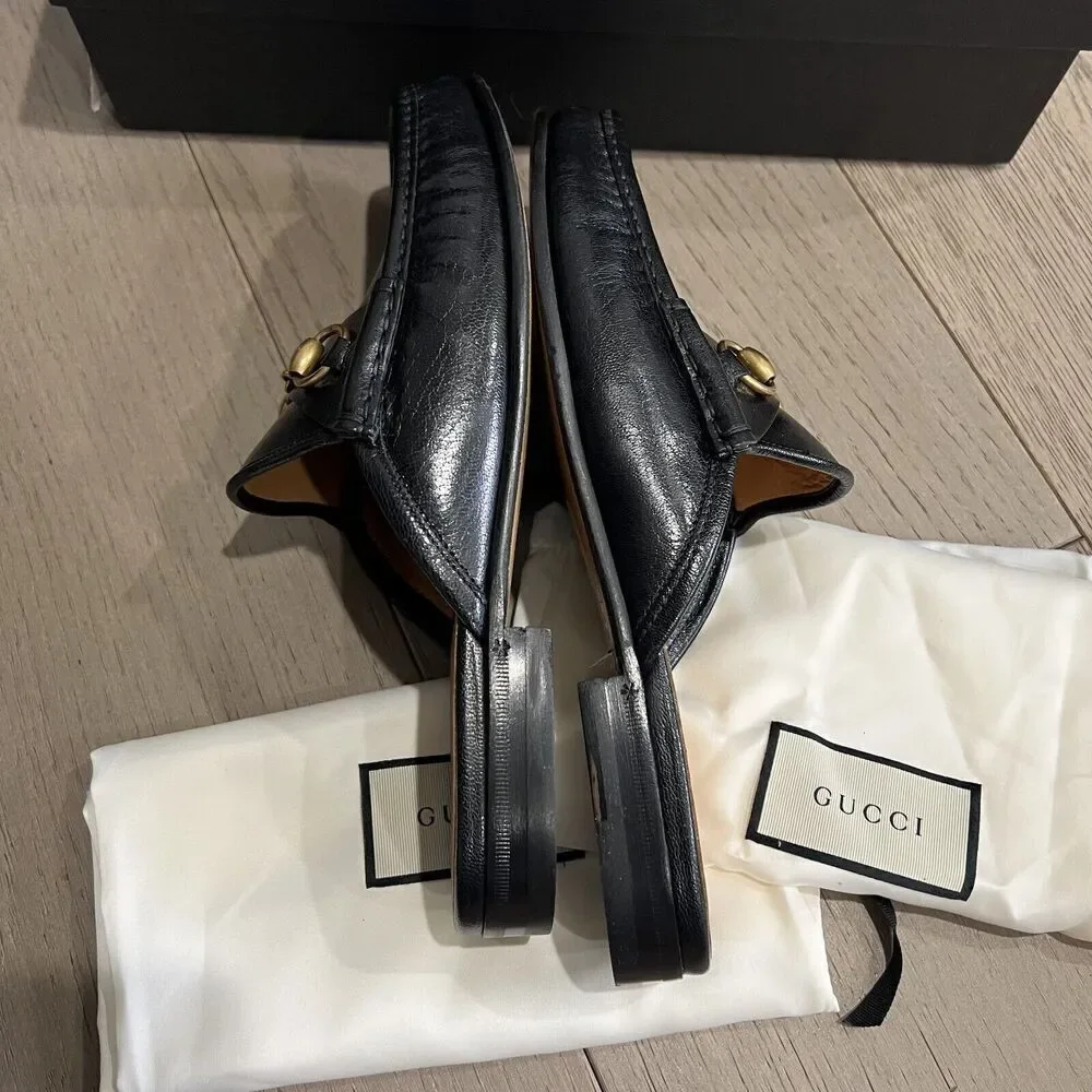 GUCCI Quentin Horsebit Mules Loafers Men's Open Roos Black Size 9 NEW